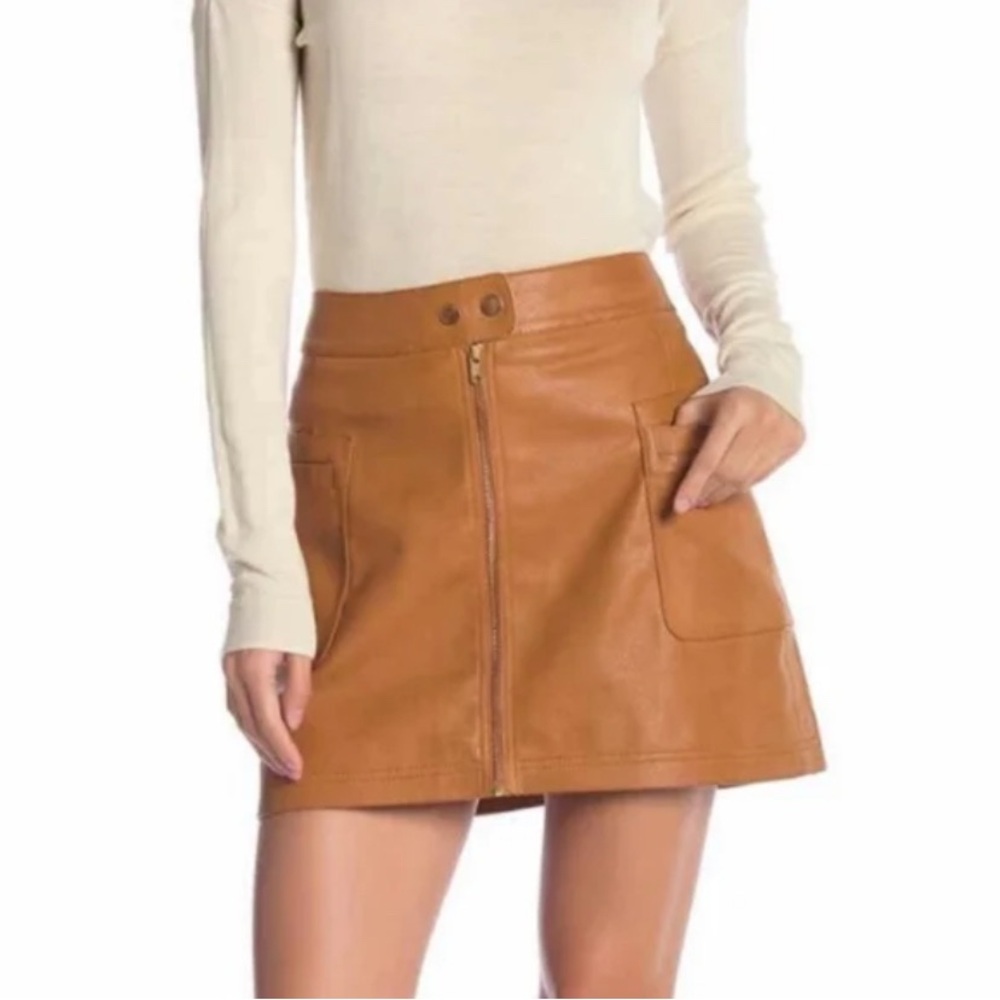 Free People Vegan Leather Zip Front Mini Skirt With Pockets